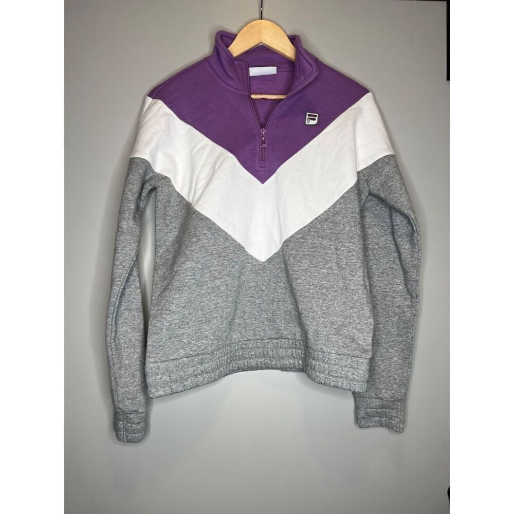 Fila colorblock 90s pullover sweatshirt 1/4 zip elastic waist purple size Small